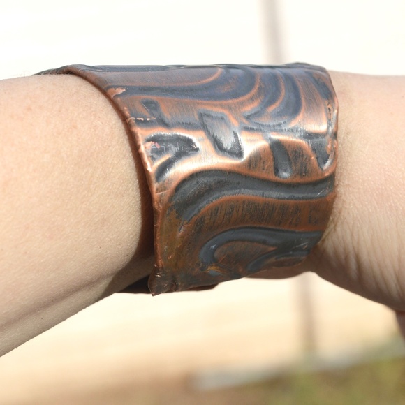 Psychedelic Hippie Copper Cuff Bracelet Boho Rustic Trippy Solid Handmade Gift - Picture 5 of 8